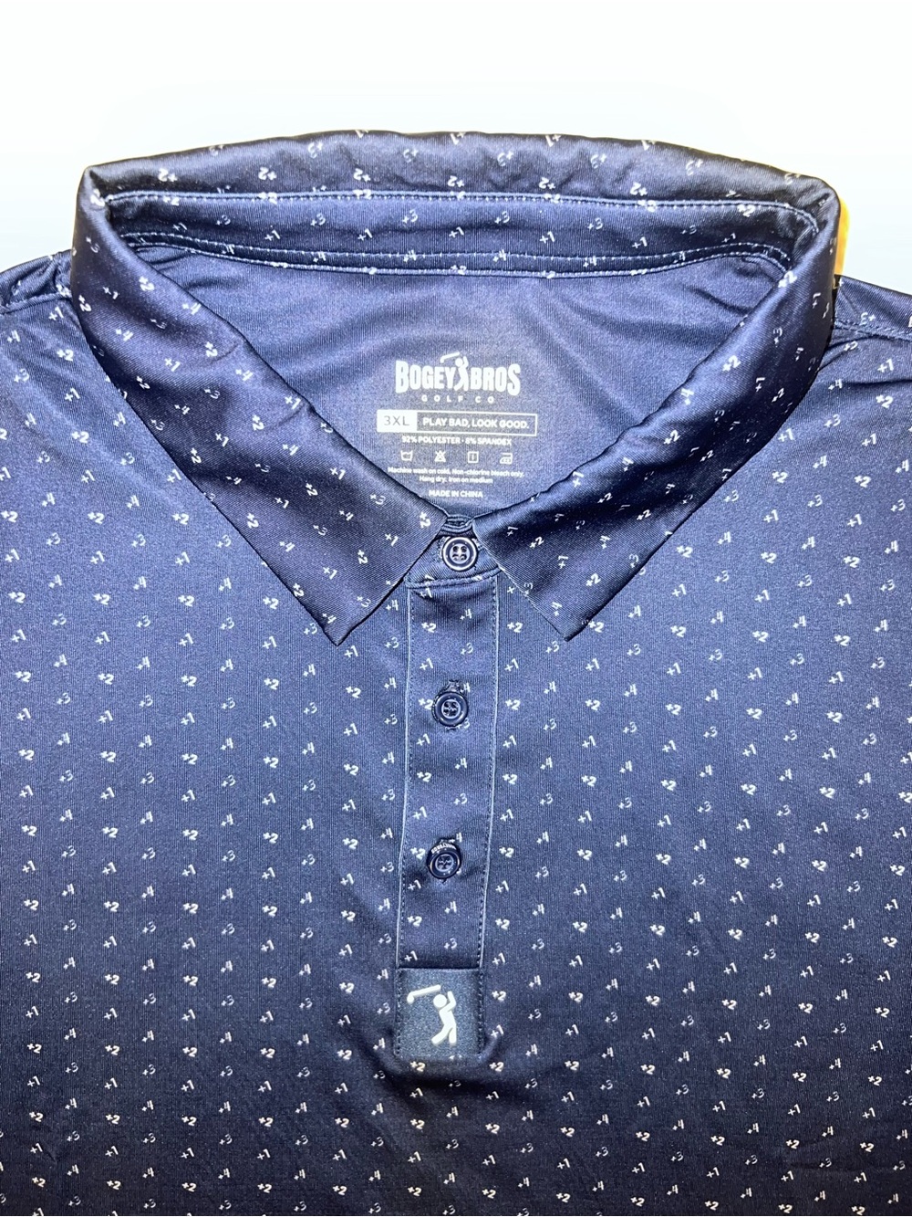 Bogey Bros Big Numbers Men’s 3XL Navy Blue White Performance Golf Polo Shirt